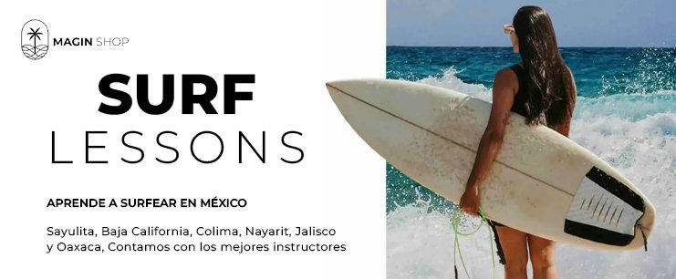 Publicidad surf Mexico clases magin shop la mejor escuela de mexico para hacer surf hotel hostal en todo mexico los mejores instructores